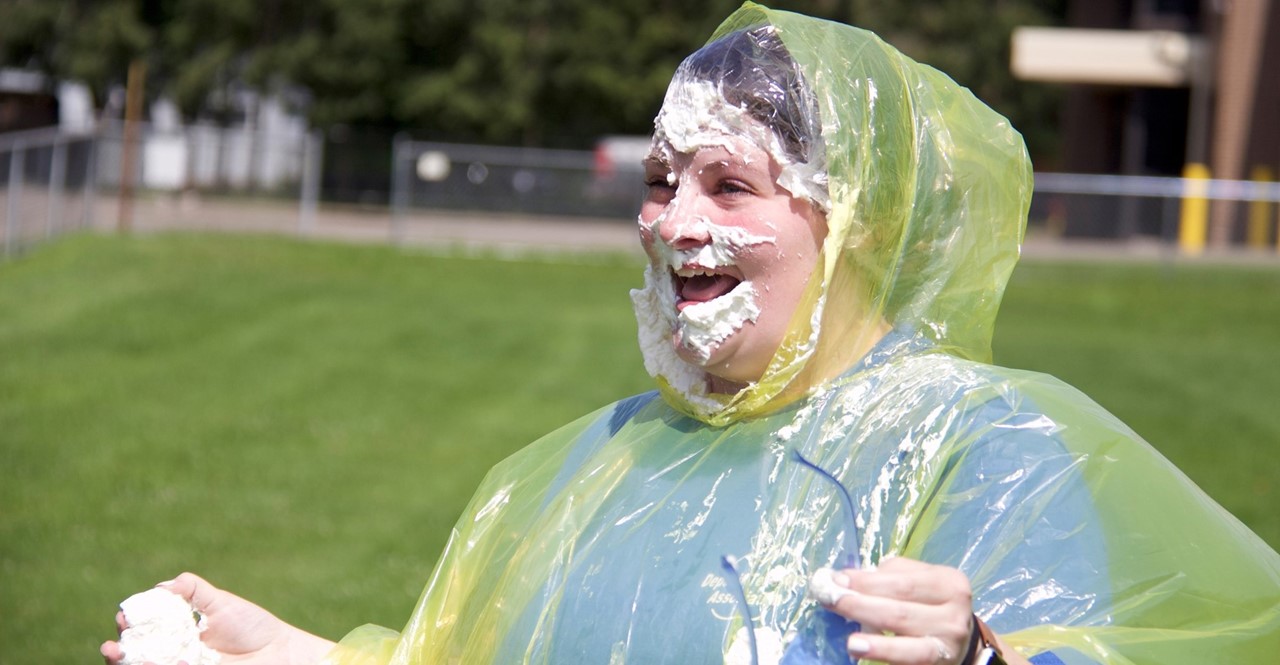 teacher takes a pie to the face